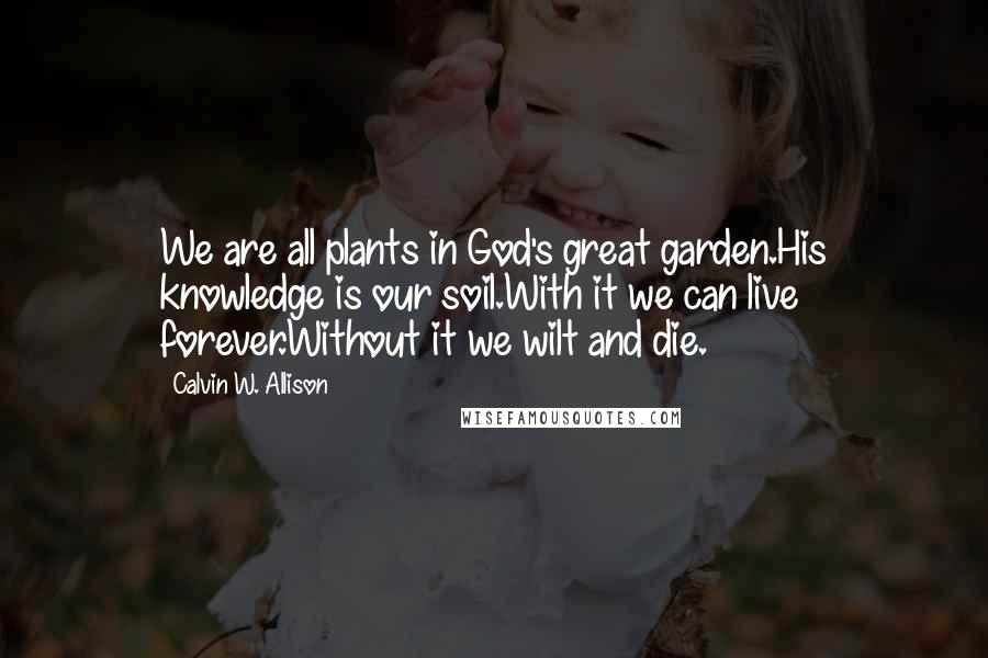 Calvin W. Allison Quotes: We are all plants in God's great garden.His knowledge is our soil.With it we can live forever.Without it we wilt and die.