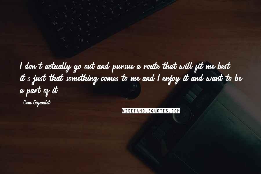 Cam Gigandet Quotes: I don't actually go out and pursue a route that will fit me best, it's just that something comes to me and I enjoy it and want to be a part of it.