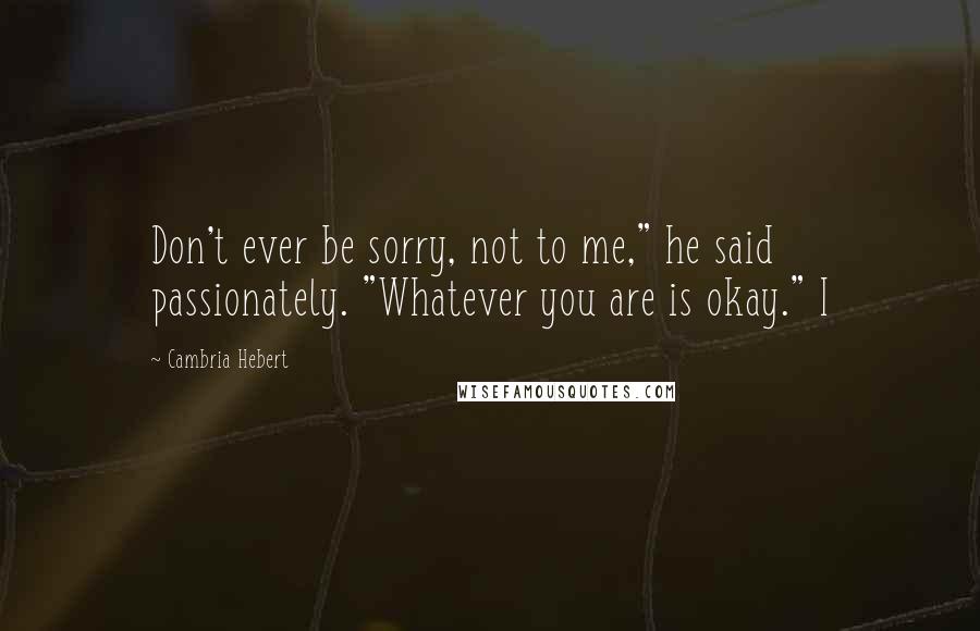 Cambria Hebert Quotes: Don't ever be sorry, not to me," he said passionately. "Whatever you are is okay." I