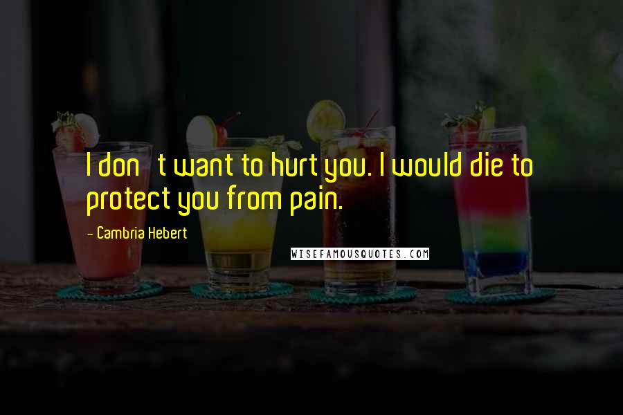 Cambria Hebert Quotes: I don't want to hurt you. I would die to protect you from pain.