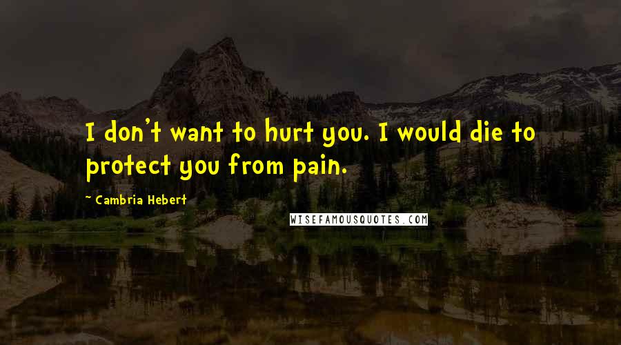 Cambria Hebert Quotes: I don't want to hurt you. I would die to protect you from pain.