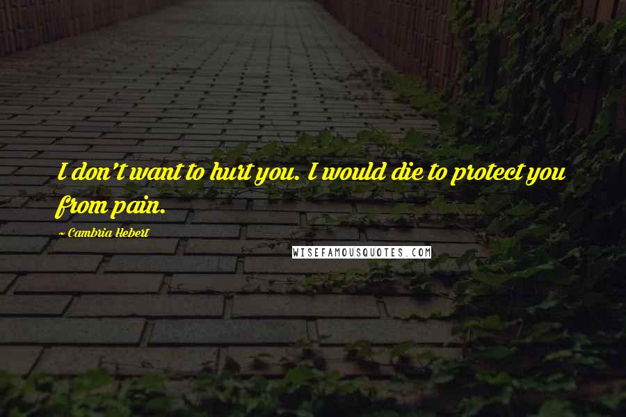 Cambria Hebert Quotes: I don't want to hurt you. I would die to protect you from pain.