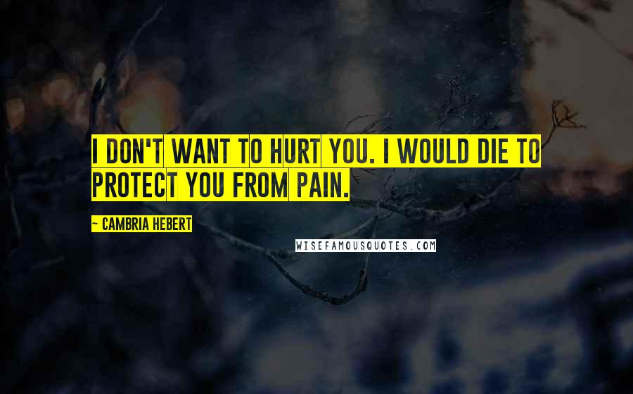 Cambria Hebert Quotes: I don't want to hurt you. I would die to protect you from pain.