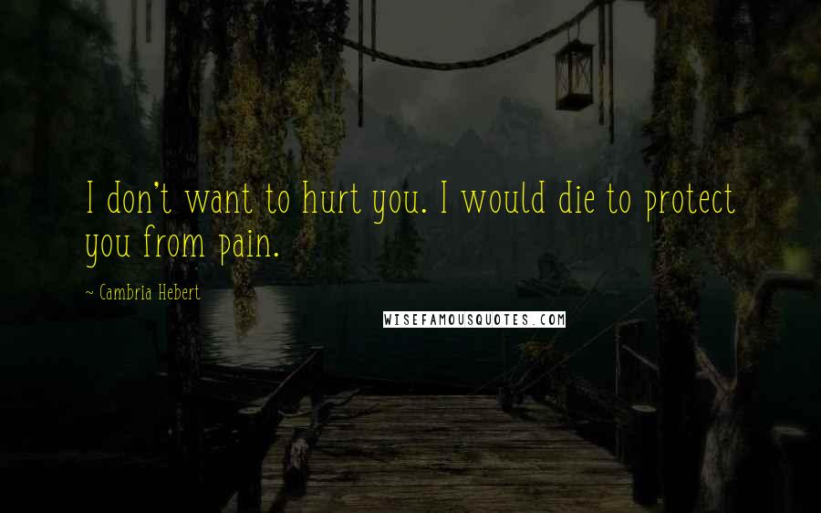 Cambria Hebert Quotes: I don't want to hurt you. I would die to protect you from pain.