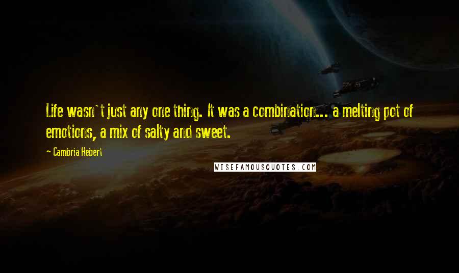 Cambria Hebert Quotes: Life wasn't just any one thing. It was a combination... a melting pot of emotions, a mix of salty and sweet.
