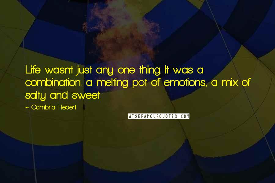 Cambria Hebert Quotes: Life wasn't just any one thing. It was a combination... a melting pot of emotions, a mix of salty and sweet.