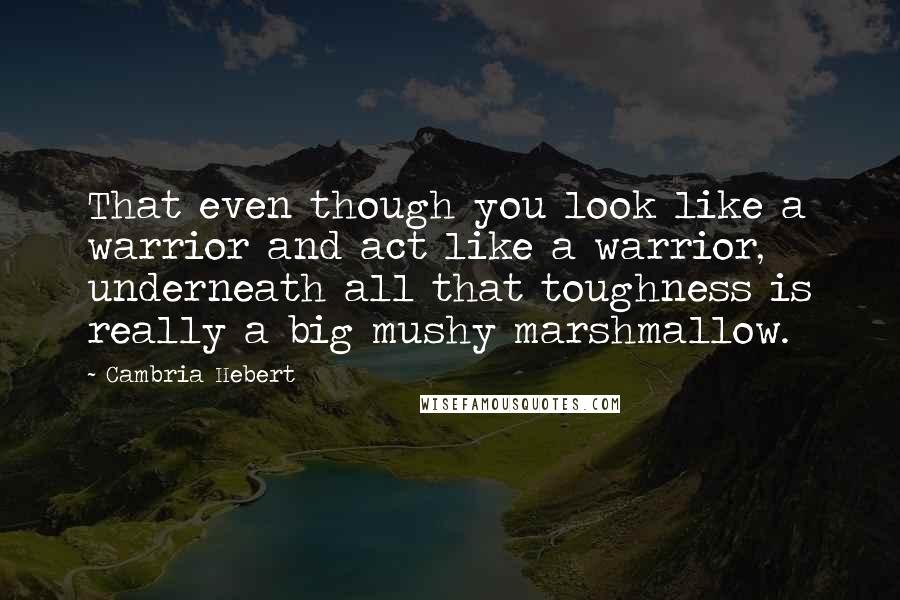 Cambria Hebert Quotes: That even though you look like a warrior and act like a warrior, underneath all that toughness is really a big mushy marshmallow.