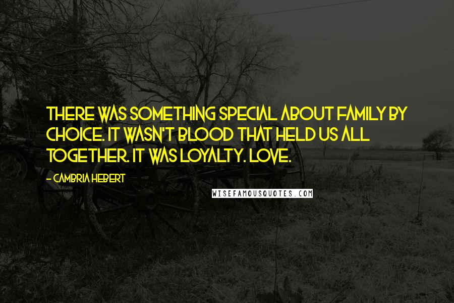 Cambria Hebert Quotes: There was something special about family by choice. It wasn't blood that held us all together. It was loyalty. Love.