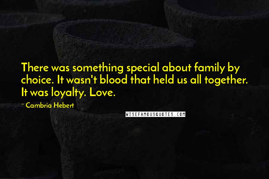 Cambria Hebert Quotes: There was something special about family by choice. It wasn't blood that held us all together. It was loyalty. Love.