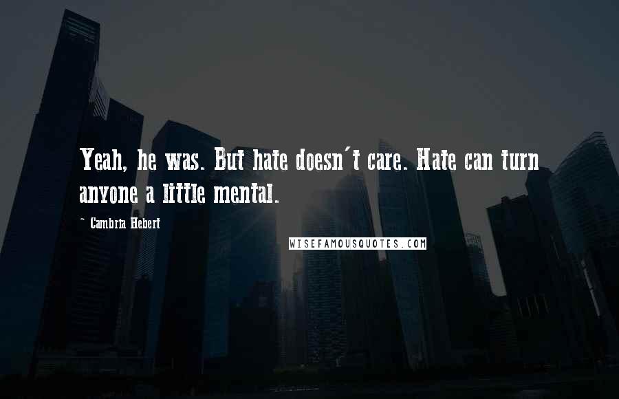 Cambria Hebert Quotes: Yeah, he was. But hate doesn't care. Hate can turn anyone a little mental.