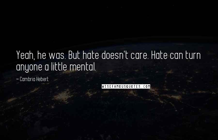 Cambria Hebert Quotes: Yeah, he was. But hate doesn't care. Hate can turn anyone a little mental.