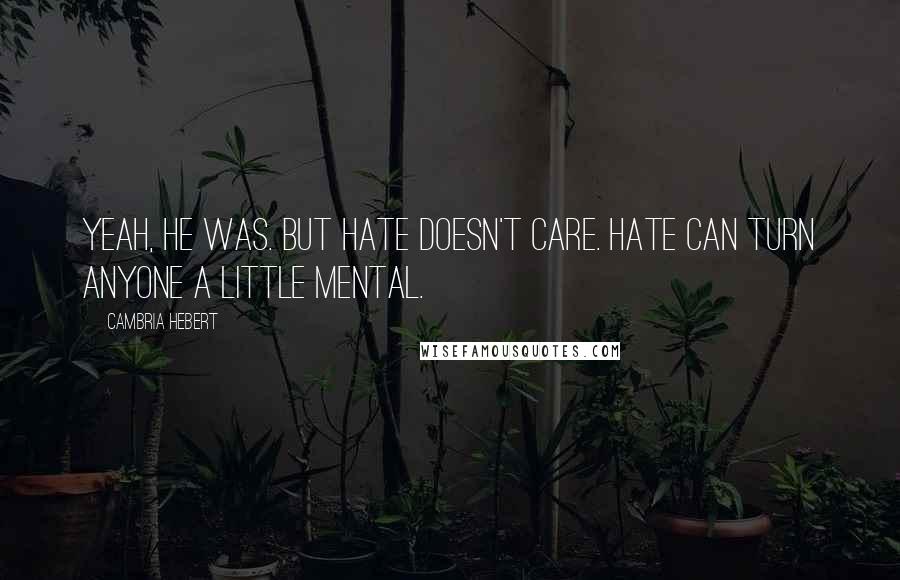 Cambria Hebert Quotes: Yeah, he was. But hate doesn't care. Hate can turn anyone a little mental.