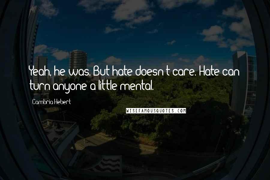 Cambria Hebert Quotes: Yeah, he was. But hate doesn't care. Hate can turn anyone a little mental.