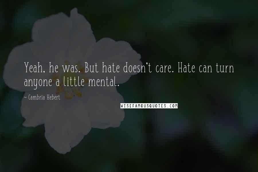 Cambria Hebert Quotes: Yeah, he was. But hate doesn't care. Hate can turn anyone a little mental.