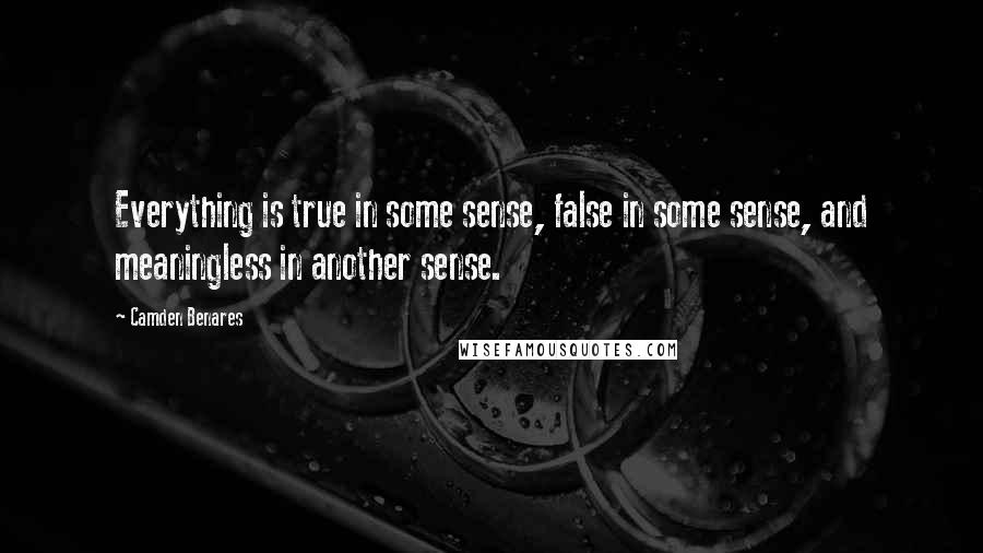 Camden Benares Quotes: Everything is true in some sense, false in some sense, and meaningless in another sense.