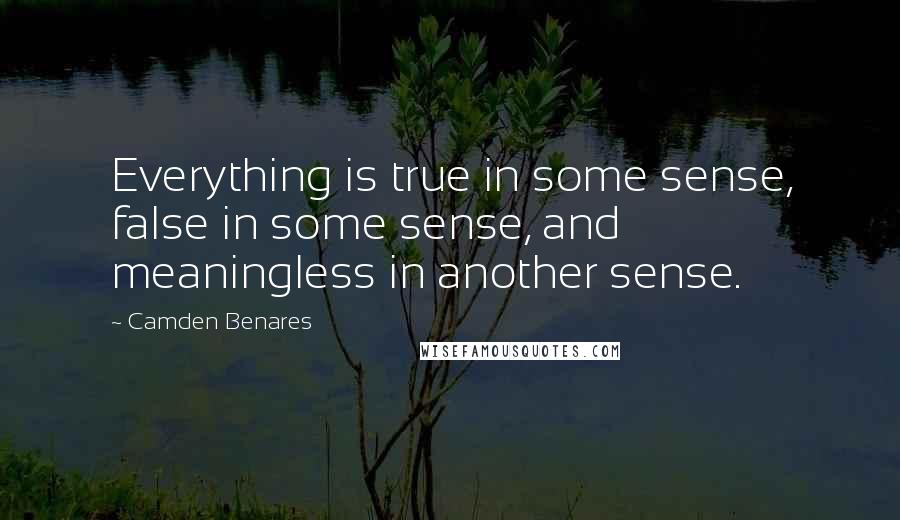 Camden Benares Quotes: Everything is true in some sense, false in some sense, and meaningless in another sense.