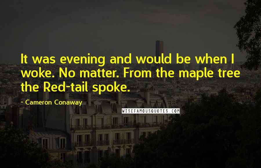 Cameron Conaway Quotes: It was evening and would be when I woke. No matter. From the maple tree the Red-tail spoke.
