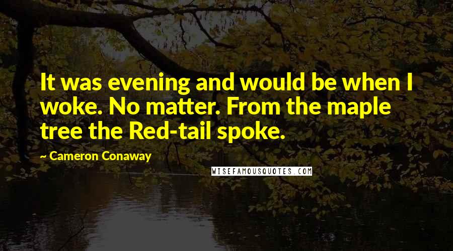 Cameron Conaway Quotes: It was evening and would be when I woke. No matter. From the maple tree the Red-tail spoke.