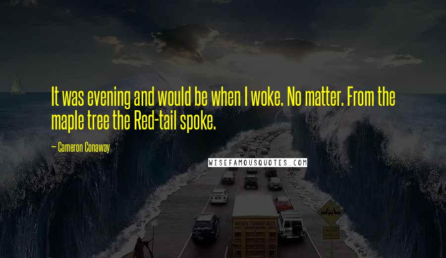 Cameron Conaway Quotes: It was evening and would be when I woke. No matter. From the maple tree the Red-tail spoke.