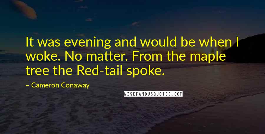 Cameron Conaway Quotes: It was evening and would be when I woke. No matter. From the maple tree the Red-tail spoke.