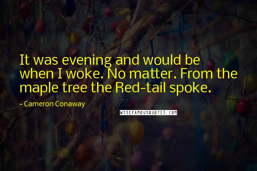 Cameron Conaway Quotes: It was evening and would be when I woke. No matter. From the maple tree the Red-tail spoke.