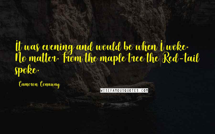 Cameron Conaway Quotes: It was evening and would be when I woke. No matter. From the maple tree the Red-tail spoke.