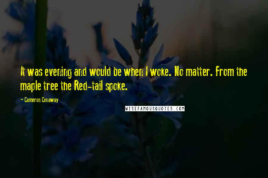 Cameron Conaway Quotes: It was evening and would be when I woke. No matter. From the maple tree the Red-tail spoke.