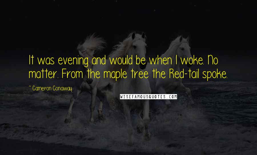 Cameron Conaway Quotes: It was evening and would be when I woke. No matter. From the maple tree the Red-tail spoke.