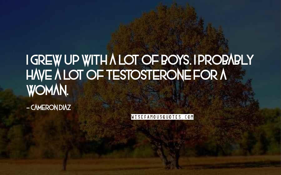 Cameron Diaz Quotes: I grew up with a lot of boys. I probably have a lot of testosterone for a woman.
