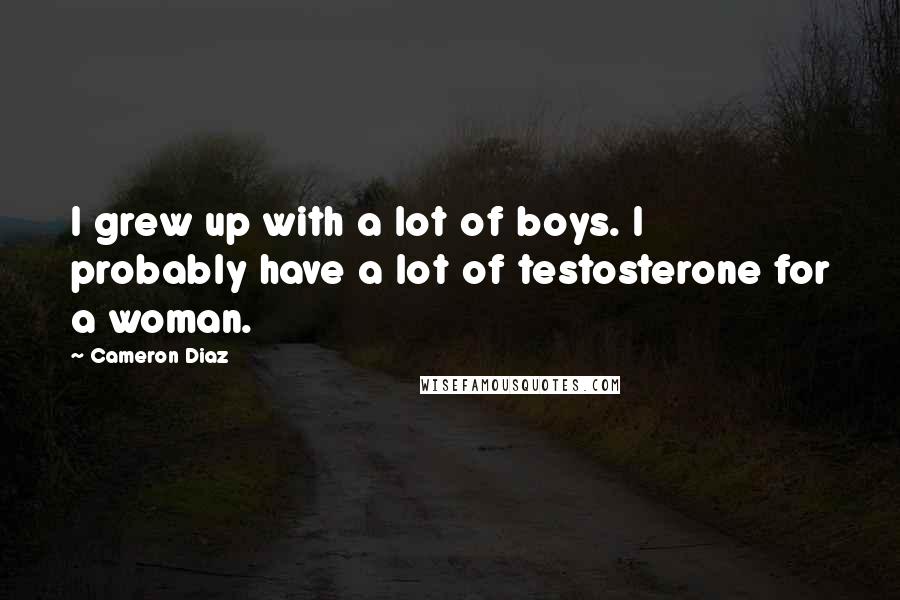 Cameron Diaz Quotes: I grew up with a lot of boys. I probably have a lot of testosterone for a woman.