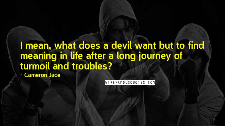 Cameron Jace Quotes: I mean, what does a devil want but to find meaning in life after a long journey of turmoil and troubles?