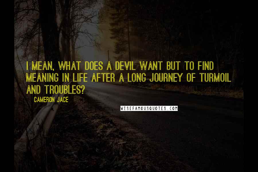 Cameron Jace Quotes: I mean, what does a devil want but to find meaning in life after a long journey of turmoil and troubles?