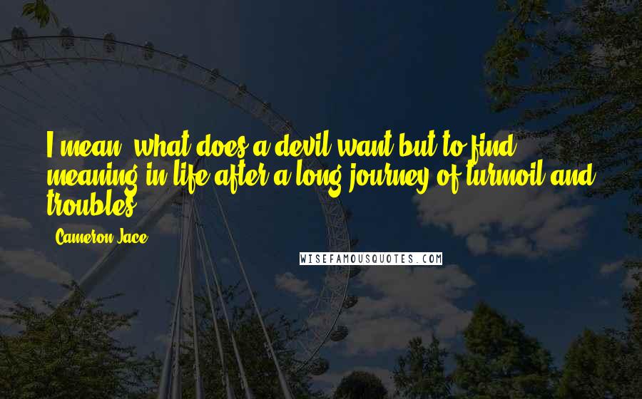 Cameron Jace Quotes: I mean, what does a devil want but to find meaning in life after a long journey of turmoil and troubles?