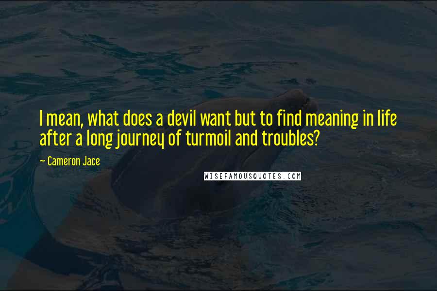 Cameron Jace Quotes: I mean, what does a devil want but to find meaning in life after a long journey of turmoil and troubles?