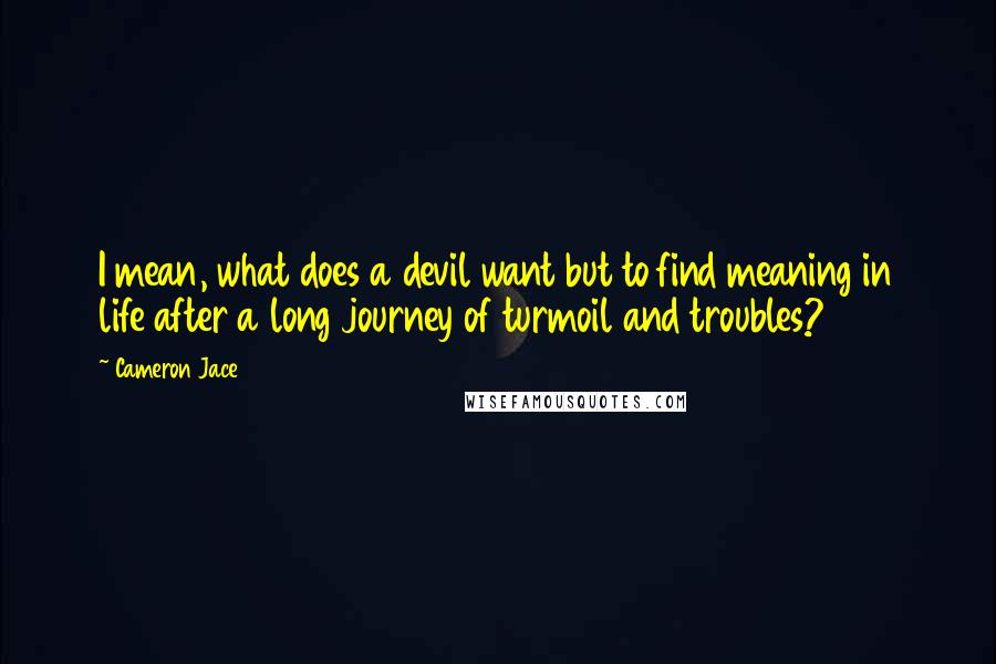 Cameron Jace Quotes: I mean, what does a devil want but to find meaning in life after a long journey of turmoil and troubles?