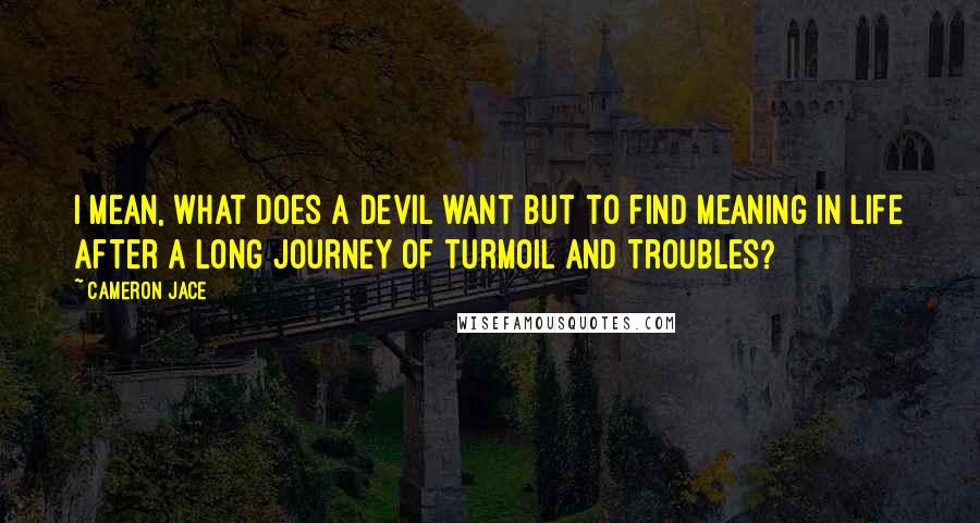 Cameron Jace Quotes: I mean, what does a devil want but to find meaning in life after a long journey of turmoil and troubles?