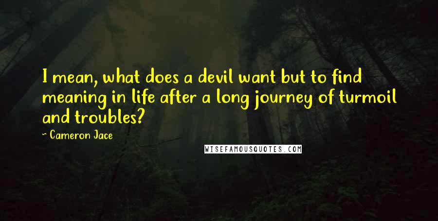 Cameron Jace Quotes: I mean, what does a devil want but to find meaning in life after a long journey of turmoil and troubles?