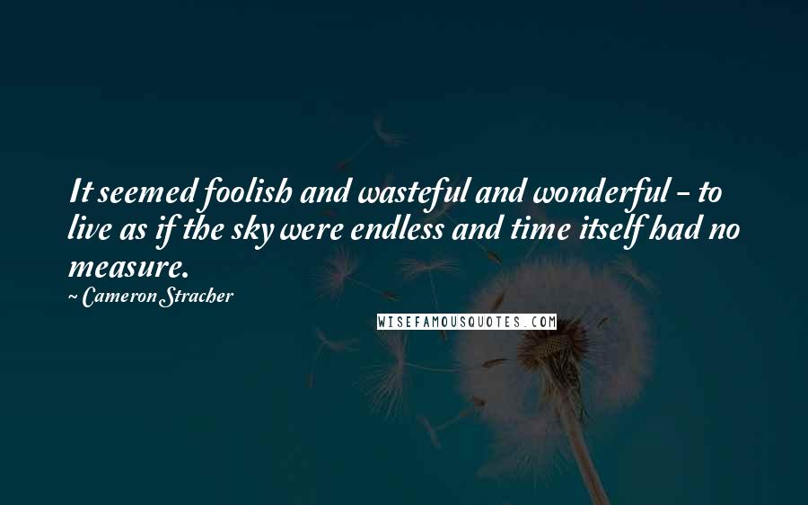 Cameron Stracher Quotes: It seemed foolish and wasteful and wonderful - to live as if the sky were endless and time itself had no measure.