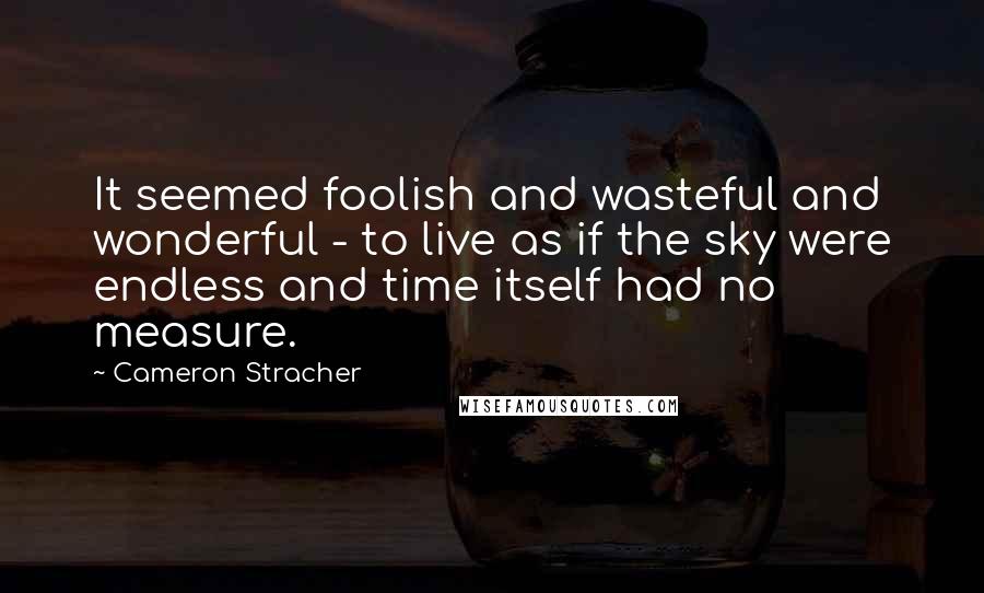 Cameron Stracher Quotes: It seemed foolish and wasteful and wonderful - to live as if the sky were endless and time itself had no measure.