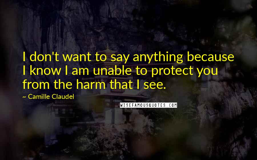 Camille Claudel Quotes: I don't want to say anything because I know I am unable to protect you from the harm that I see.