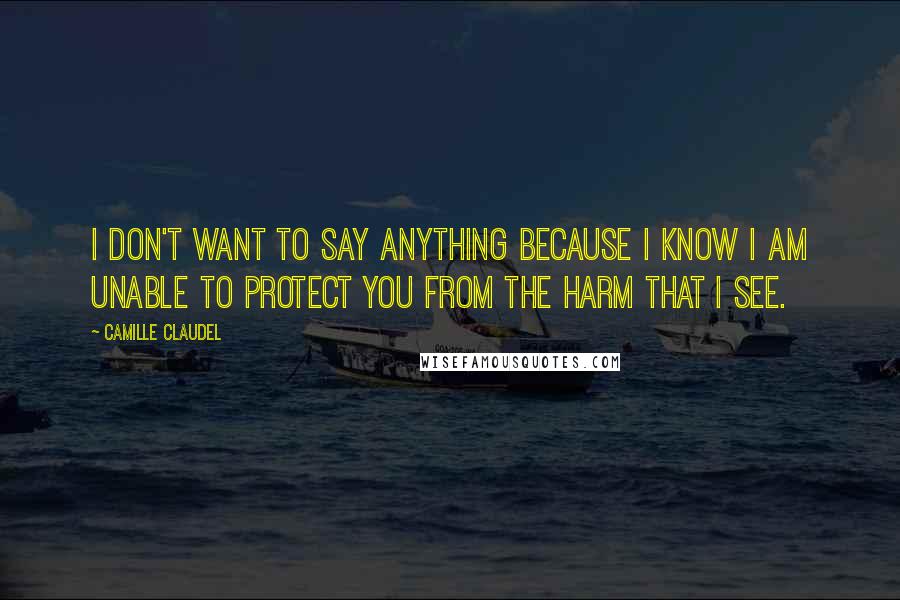 Camille Claudel Quotes: I don't want to say anything because I know I am unable to protect you from the harm that I see.