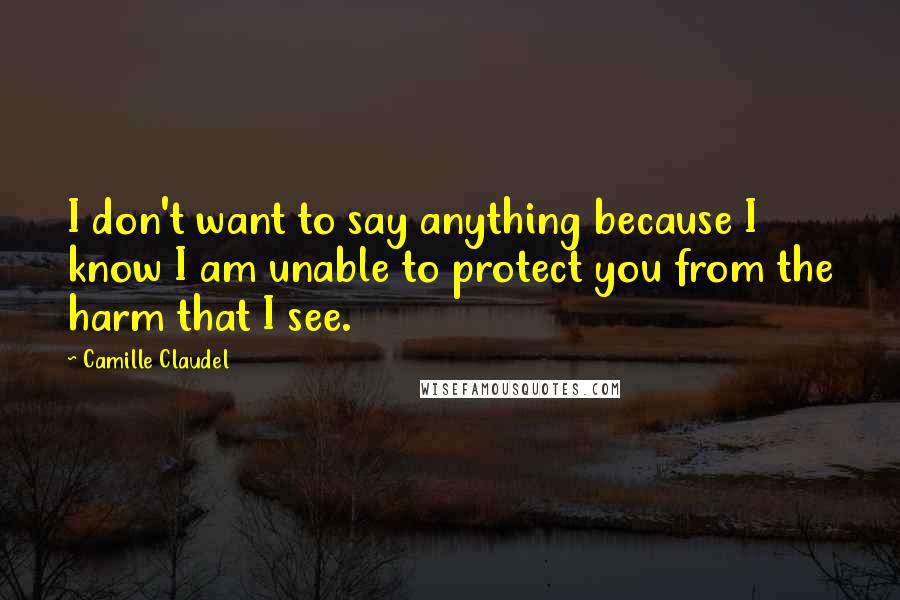 Camille Claudel Quotes: I don't want to say anything because I know I am unable to protect you from the harm that I see.