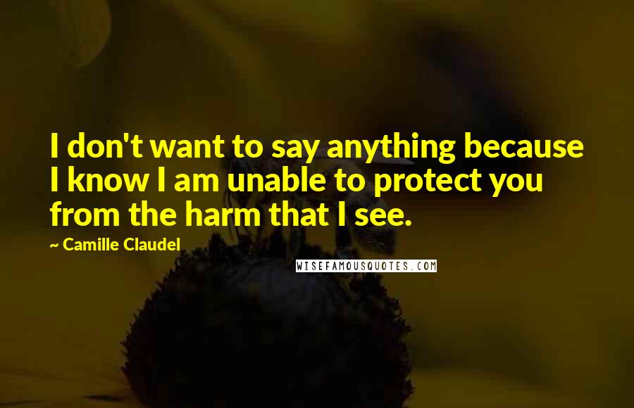 Camille Claudel Quotes: I don't want to say anything because I know I am unable to protect you from the harm that I see.