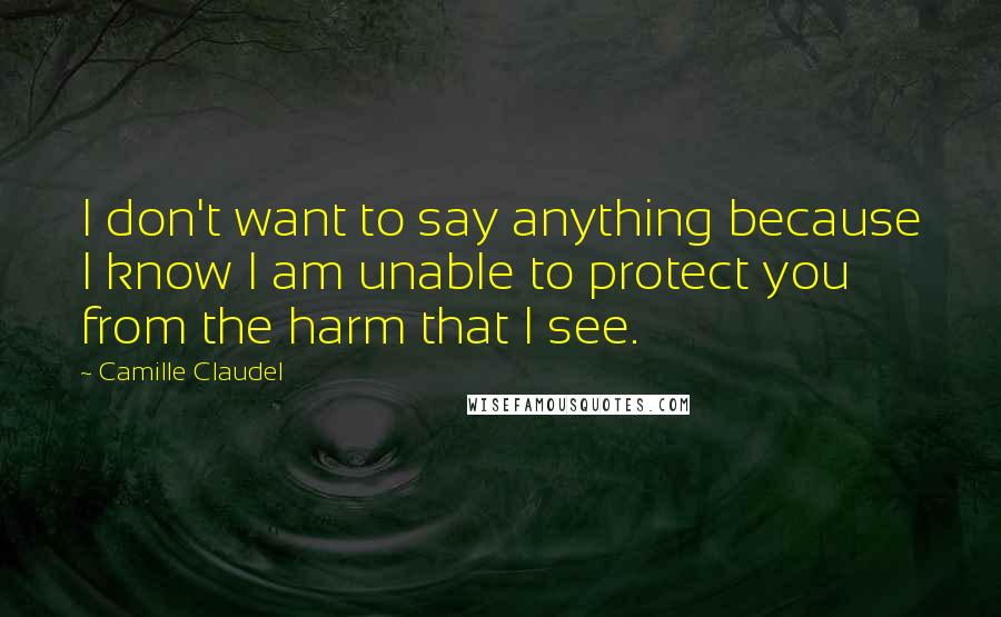 Camille Claudel Quotes: I don't want to say anything because I know I am unable to protect you from the harm that I see.