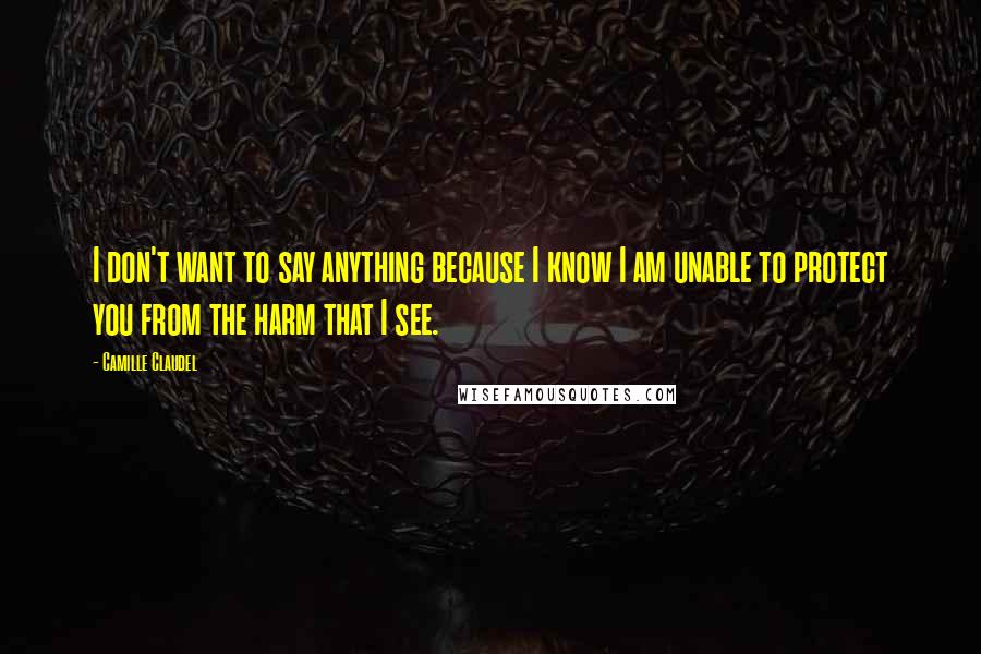 Camille Claudel Quotes: I don't want to say anything because I know I am unable to protect you from the harm that I see.