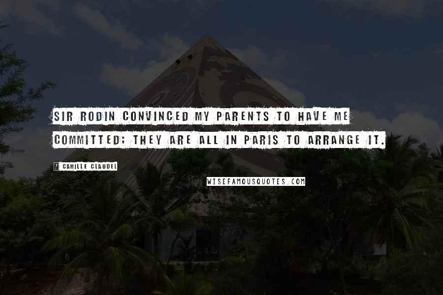 Camille Claudel Quotes: Sir Rodin convinced my parents to have me committed; they are all in Paris to arrange it.