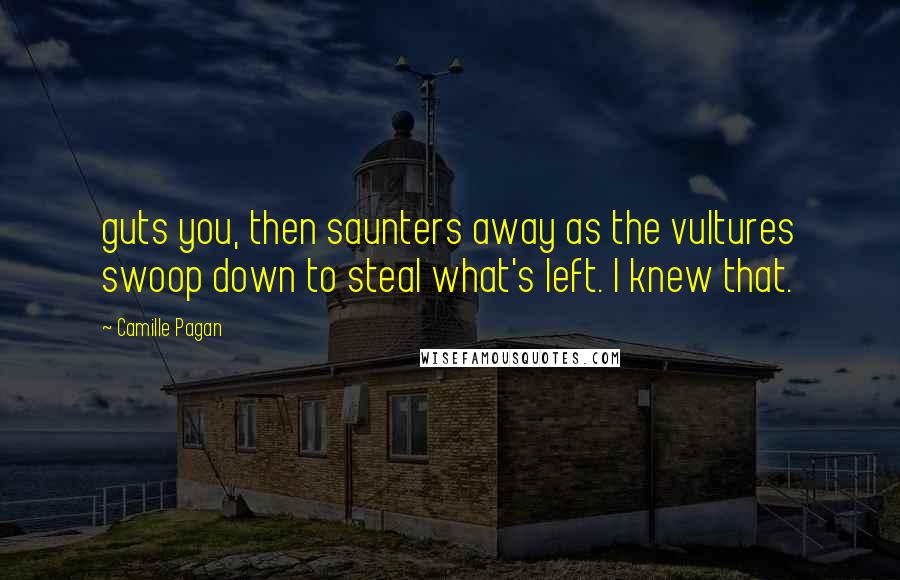 Camille Pagan Quotes: guts you, then saunters away as the vultures swoop down to steal what's left. I knew that.