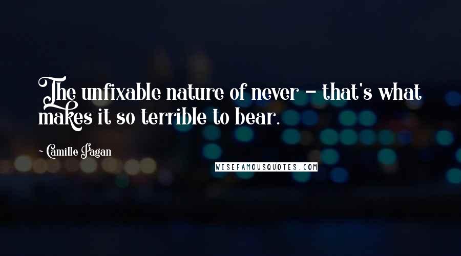 Camille Pagan Quotes: The unfixable nature of never - that's what makes it so terrible to bear.