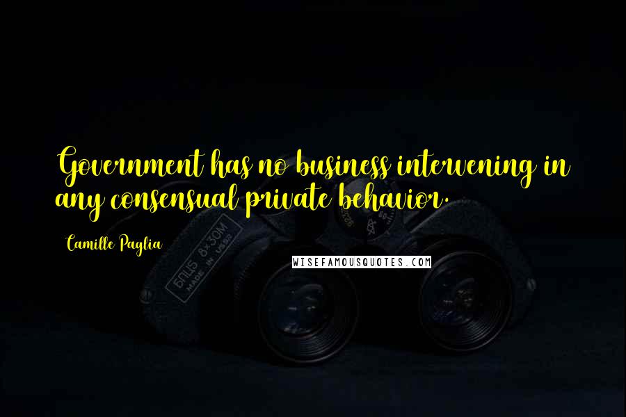 Camille Paglia Quotes: Government has no business intervening in any consensual private behavior.