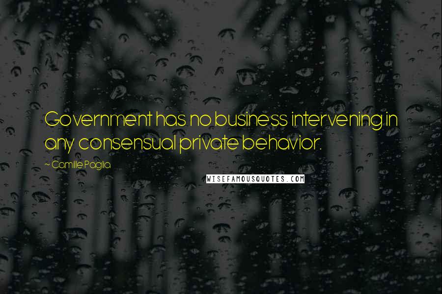 Camille Paglia Quotes: Government has no business intervening in any consensual private behavior.